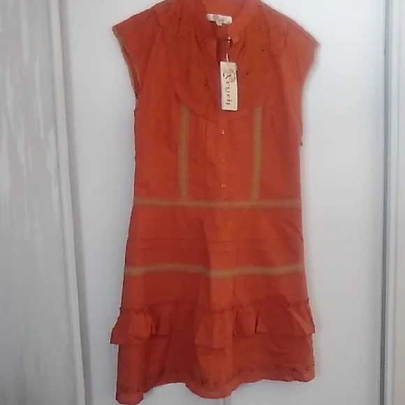 Orange Ruffle Hem Button-Front Dress - Picture 2 of 6